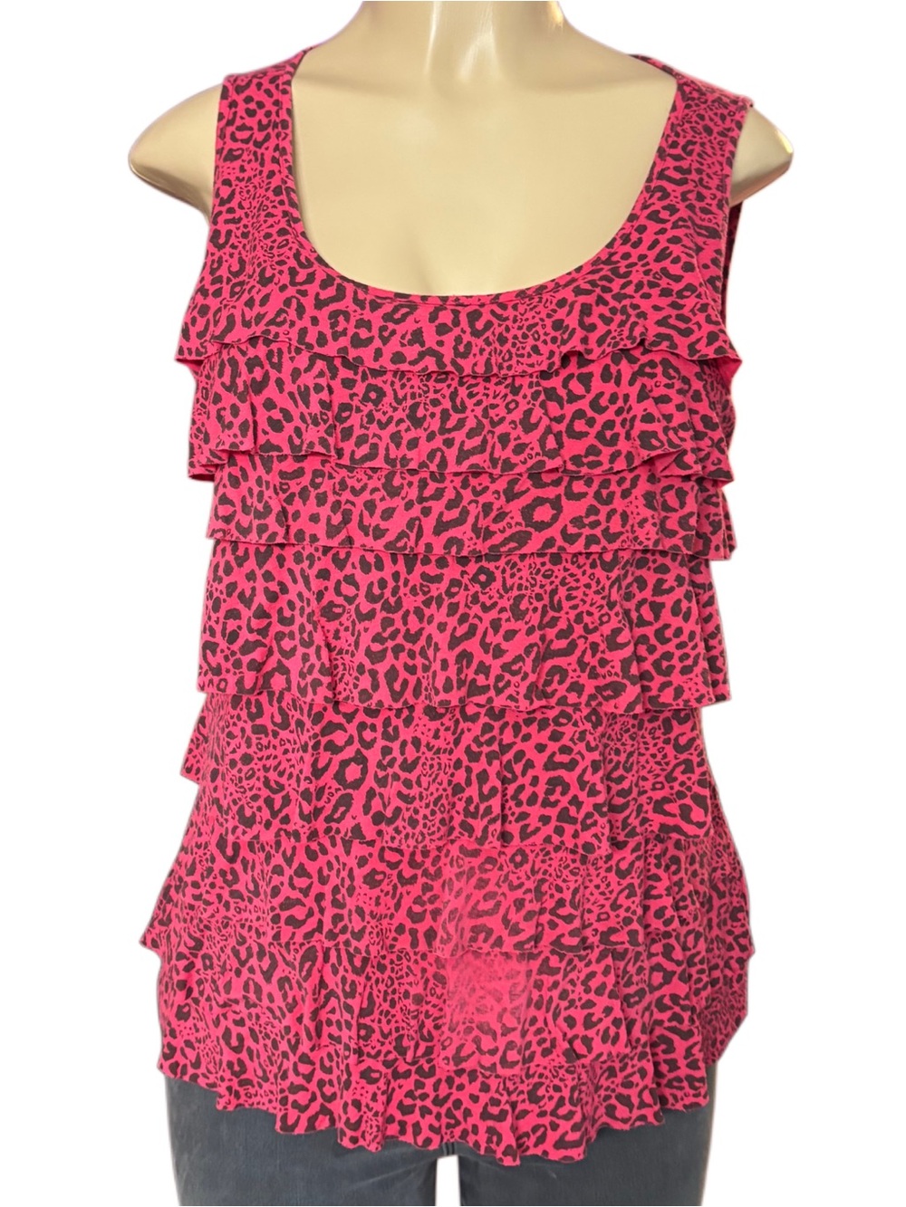 Liz Claiborne Hot Pink Leopard Ruffle Tank
